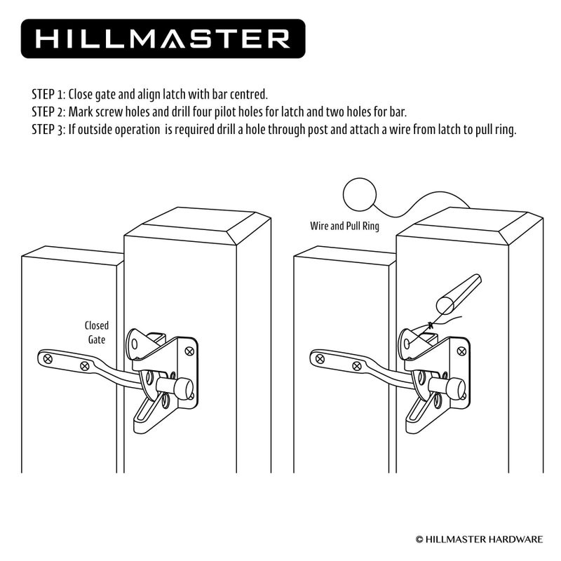 HILLMASTER Upgrade Self-Locking Gate Latch for Wooden Fence Heavy Duty, Automatic Gravity Lever Door Latches with Longer Fasteners & Pull String for Secure Pool, Garden, Black Finish/4.7in - Image 5